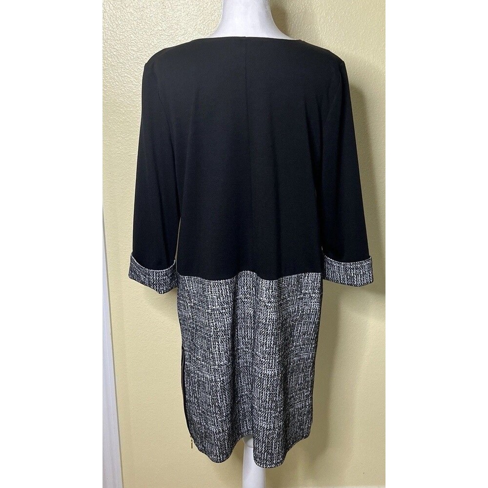 London Style Collection Black & White Sz 10 Fold 3/4 Sleeve Knee Length Dress - Picture 4 of 8